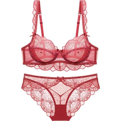Ultra-ThinThick Big Chest Underwear Transparent Bra And Panties Set Lingerie Sexy Plus Size e Cup bra Push Up Brassiere Lace Bra