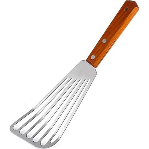 Kitchen Non-slip Fish Spatula Metal Blade With Wooden Handle Fish Tuner Utensils For Kitchen Cooking Tool