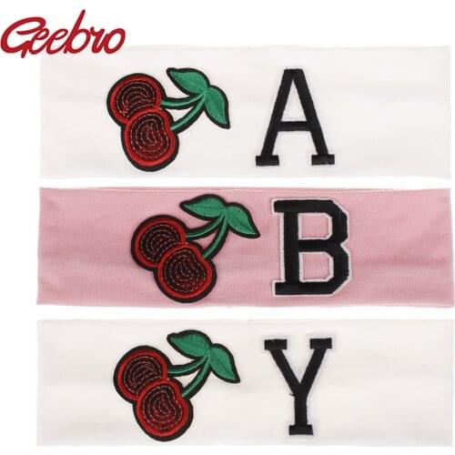 Geebro Summer Casual Boys Girls Cherry Letter Headband Hair Band Baby Cotton Headwear Cute Elastic Kids Hair Accessories DQ714