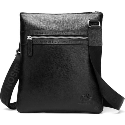 Bison Denim Casual Men Genuine Leather Crossbody Bag Men Slim Male Shoulder Bag Business Travel thin iPad Bag Men Messenger Bags