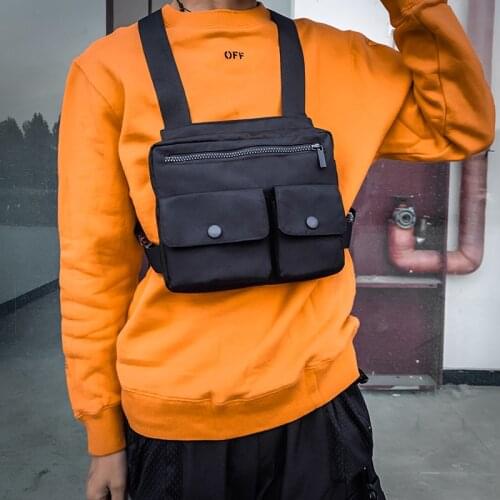 Mens Tactical Vest Waist Bag Mens Street Dance Bag Hip Hop Fashion Canvas Waist Bag Chest Bag Streetwear Kanye