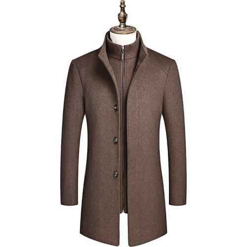 Autumn Mens Winter Wool Coat Solid Color Cold Resistant Men Woolen Overcoat Double Collar Casual Trench Jacket Coat Male 4XL