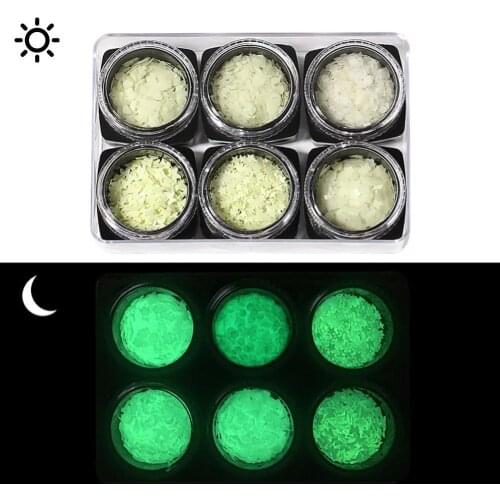 6Pcs/Set Nail Stickers Luminous Self-adhesive Butterfly Love Heart Flakes Nail Sticker Manicure Salon Decoration Tools