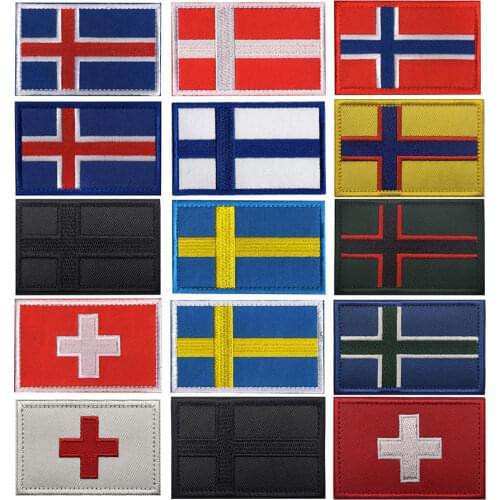 Finland Iceland Norway Switzerland Flag Patch Sweden Denmark Reflective Tactical Military Badge Applique Patches for Clothing