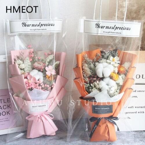 Natural Dried Flower Bouquet With Gift Handbag Gypsophila Rose Birthday Valentines Day Gift Wedding Bridal Bouquet Home Decor