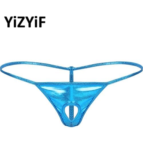Underwear Men Sexy Panties G-string Thong Shiny Metallic Front With Penis Hole Low Rise Mens Underpants Bikini Thongs Underwear