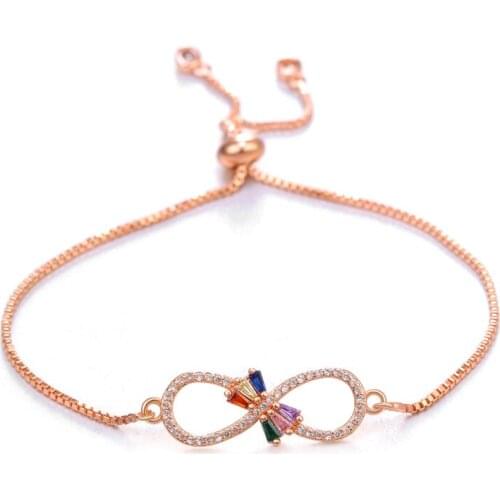 2019 New Zircon 8 Infinity Charm Bracelets Adjustable Chain Gold Color For Women Men Fashion Jewelry Gift