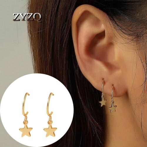 ZYZQ New Arrival Trendy Five-Pointed Star Earrings For Women Ladies Simple Star Pendant Earrings New Year Gift Jewelry