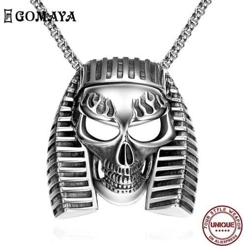 GOMAYA Stainless Steel Necklace For Men Vintage Egyptian Pharaoh Skull Pendant Unisex Jewelry Accessories Party Prom Hot Sale