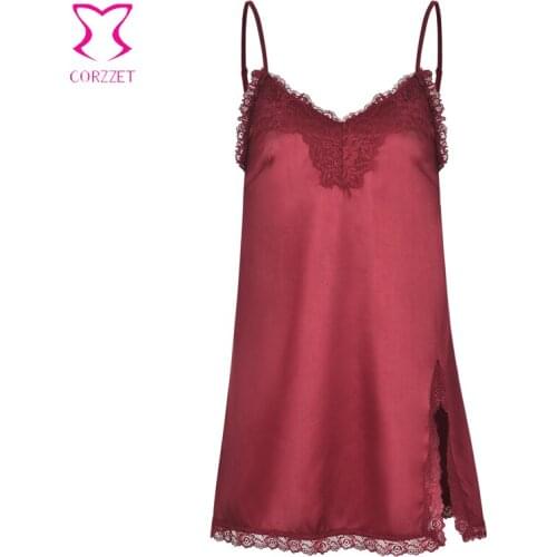 Corzzet Women Red Sleepwear Pyjama Sets Sleeveless Strap Lace Trim Satin Cami Nightwear Femme Sexy Summer Home Wear Sleep Wears