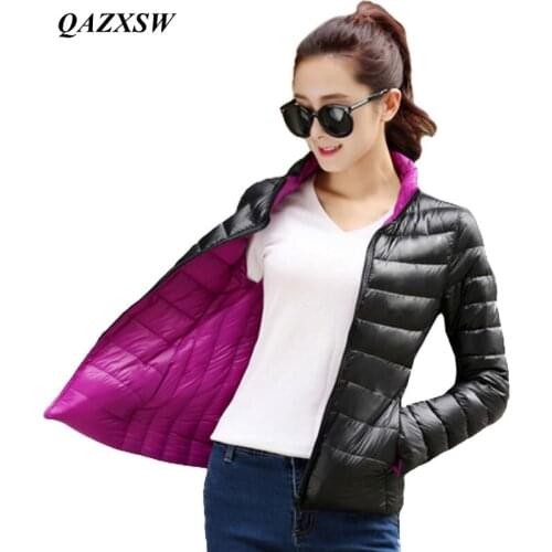 QAZXSW Both Sides To Wear Coat Female Spring Jacket Women Padded Down Cotton Parkas Thin and light Basic Jackets Coats YX8850