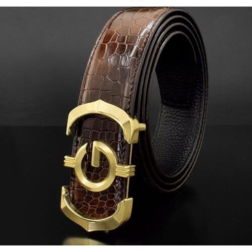 Casual Brown mens belt G genuine leather belt fashion luxury brand fancy vintage jeans waist belt cintos para hombre marca