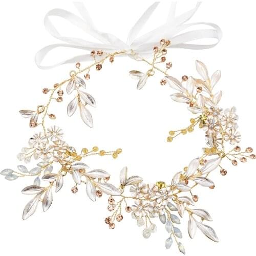 Luxury Leaf Bridal Headbands Crystal Opal Stone Bridal Headpieces Flower Headdress Hairpiece Princess Wedding Hair jewelry
