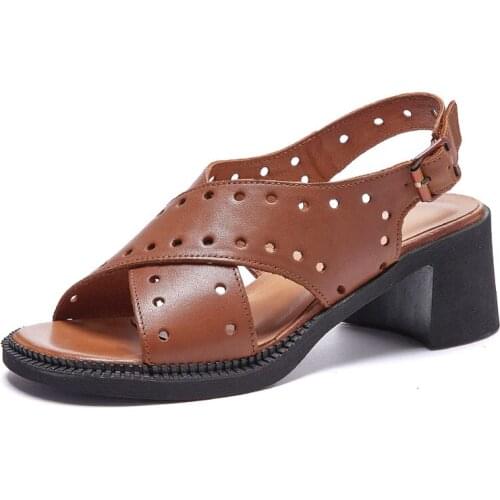 Women Summer Shoes Sandalias Mujer 2021 New Open Toe Genuine Leather Thick Heel Sandals Ladies Comfort Modern Heel Heel Sandals