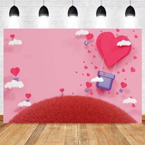 Happy Valentines Day Background Wedding Photocall Hot Air Balloon Cloud Baby Portrait Photography Backdrop For Photo Booth Prop