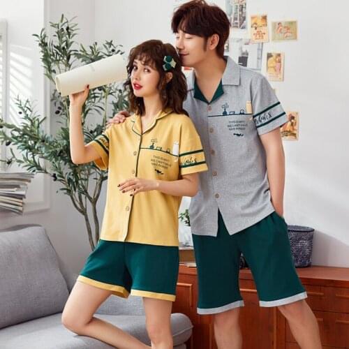 Couples Cotton Soft Comfortable Pajamas Sets for Women Summer Pijama Short Sleeve Pyjama Men Lounge Homewear Clothing