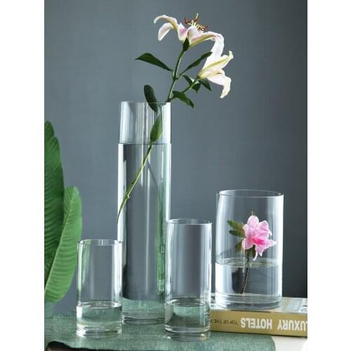 Morden Glass Vase Transparent Straight Cylinder Terrarium Glass Containers Wedding Road Leader Vase Home Decoration Accessories