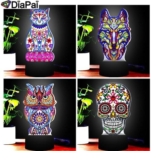 DIAPAI LED Lamp Diamond Painting 5D Light Diamond Embroidery Colorful Seven lights Rhinestones DIY Christmas Halloween Gift