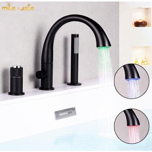 Led bathtub faucet hot and cold bathroom sink bathtub tap waterfall basin black led mixer water fall bath light mixer