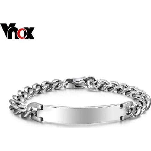 Vnox 9mm Stainless Steel ID Bracelet & bangle Classic Silver-color High Quality Trendy Jewelry
