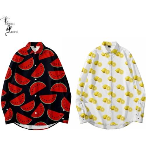 Funny Fruit Watermelon Lemon 3D Printing Unisex Shirt Women/Men Casual Long Sleeve Cool Loose Button Streetwear Overclothes 6XL