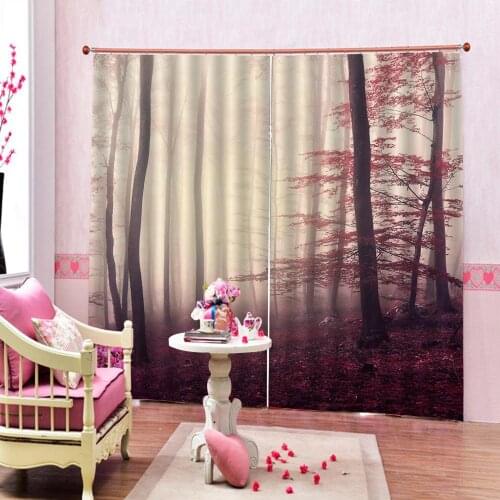 Blackout curtain red forest curtains Curtains Decoration European 3D Curtains For Living room Blackout Roaantic Wedding room