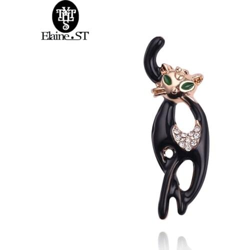 Cute Black Cat Charm Brooch Pin Enamel Rhinestone Jewelry Bag Collar Trousers Wild Fashion Brooch For women kids Accessory gift