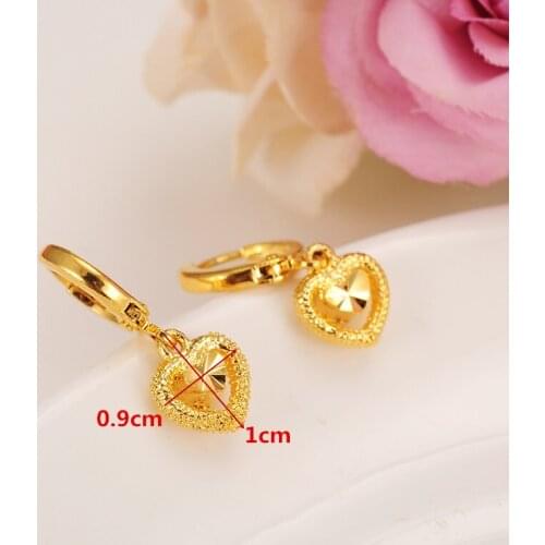Heart Earring Women Birthday Gift Trendy 24k Yellow Solid Gold GF Engagement Wedding Bands Promise Earring
