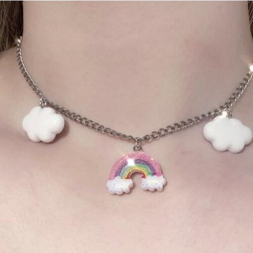 Fashion Punk Cloud Rainbow Necklace Charms vintage Hip Hop Jewelry For Women Harajuku Gothic Choker Chains Accessories