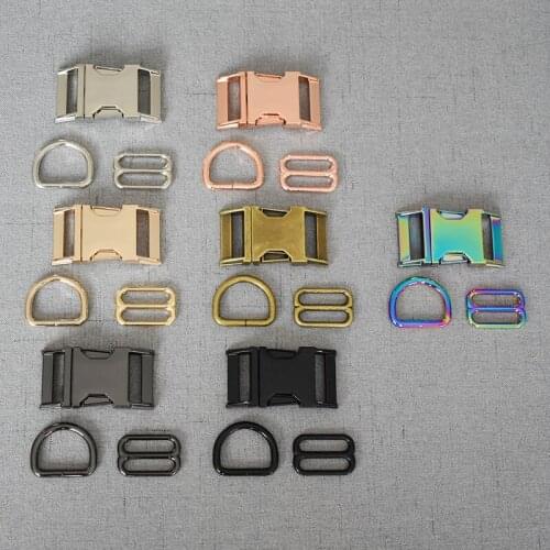 10 Set 15mm 20mm 25mm 32mm Metal Adjust Buckle D Ring/Three-Piece DIY Dog Collar Accessory High Quality Plated 7 Colour