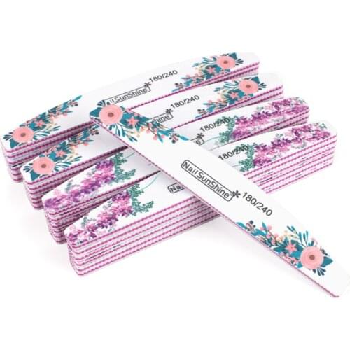 100Pcs Curved Nail File 180/240 Half-Moon Double Sided Manicure Buffer Grinding Polishing Buffing White Predicure Nail Art Tools