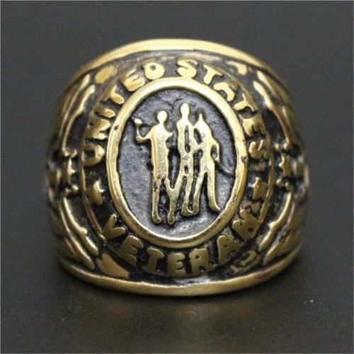 3pcs/lot Fast Shipping Golden USA Veteran Ring 316L Stainless Steel Man Boy Punk Veteran Ring