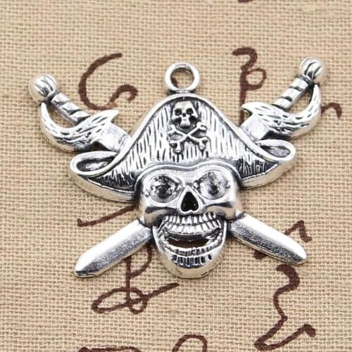 5pcs Charms Pirate Skull And Cross Swords 45x34mm Antique Pendant fit,Vintage Tibetan Bronze Silver color,DIY Bracelet Necklace