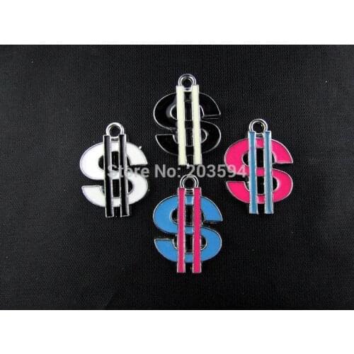 AE257 20Pcs Mix Color Alloy metal Enamel Dollar sign Charms Pendants 26x18mm