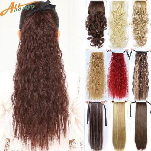 Allaosify Long Straight Clip In Hair Fake Hair Ponytail Hairpiece With Hairpins Synthetic Hair Pony Tail Hair Extensions Brown