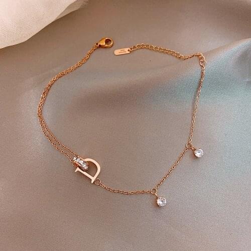 Titanium Steel Letter D Anklets For Women Fashion Crystal Anklet Bracelet On Leg Summer Beach Anklet Set Female Foot Jewelry