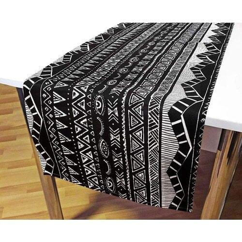 Black White Ethnic Aztec Pattern Decorative Runner