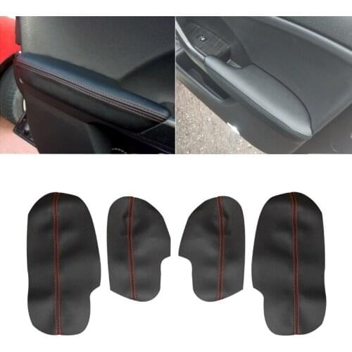 For Honda Accord 2009 4pcs Black with red line Microfiber Leather Car Interior Door Armrest Panel Cover Replacement Sticker Trim