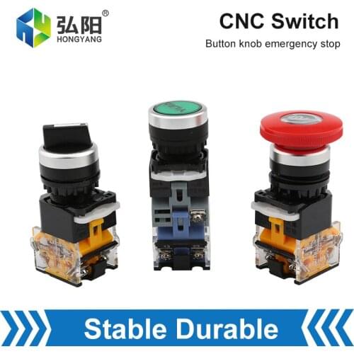 CNC Milling Machine Self-Reset Button Switch With Lamp Knob Emergency Stop Start Control Hole Industrial Electrical Equipment