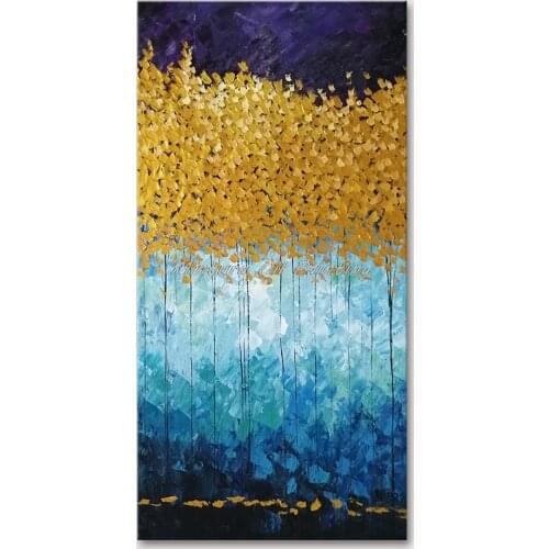 Mintura Wall Picture for Living Room Oil Paintings on Canvas Hand Painted Abstract Golden Leaves Hotel Decor Home Decor No Frame