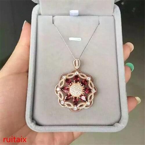 KJJEAXCMY boutique jewels 925 pure silver round natural garnet necklace inlaid with ornaments chain