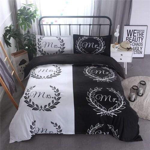 40 Printed Bedding Sets Couple Lover Adult Bed Covers Black and White Duvet Covers 3 pcs Queen King 80076