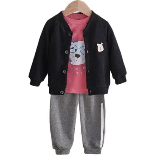 3 Pieces Girls Sport Clothes Set Sweatshirt+Pants+Coat Clothes for Girls Dog Pattern Costume for Baby Girl Childrens Tracksuit