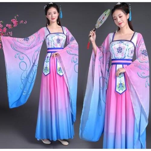 Ancient Chinese Costume Women Stage Performance Outfit Hanfu Chinese Traditional Adult Cosplay Plus Printed Folk Dance Dress