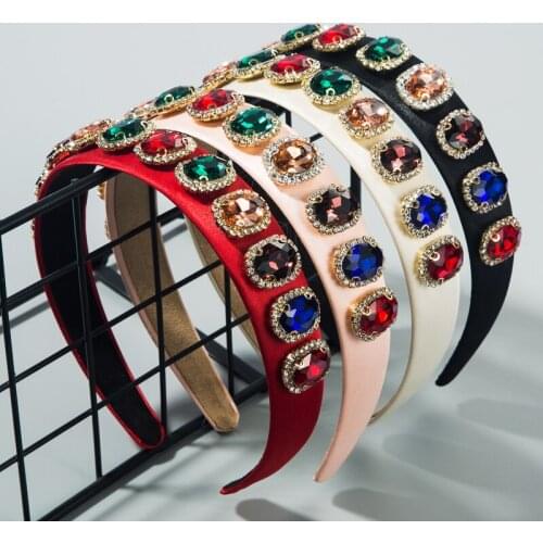 Creative Retro Hair Band Women 2020 Inlaid With Color Water Drill Wild Pressure Satin Headband Hair Accessories For Women