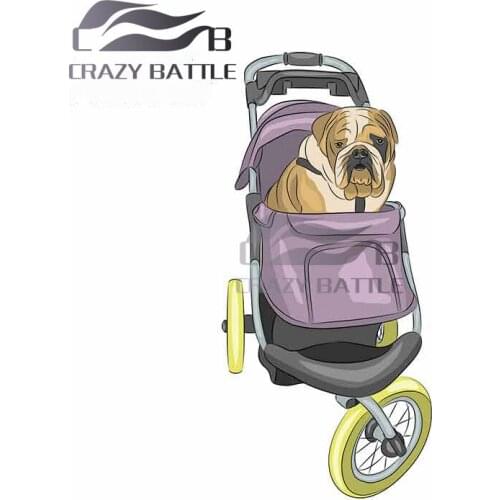 Crazy Battle 13 x 6.1cm English Bulldog In The Stroller Vector Sticker Anime Creative Stickers Body For Car Vinyl Car Wrap