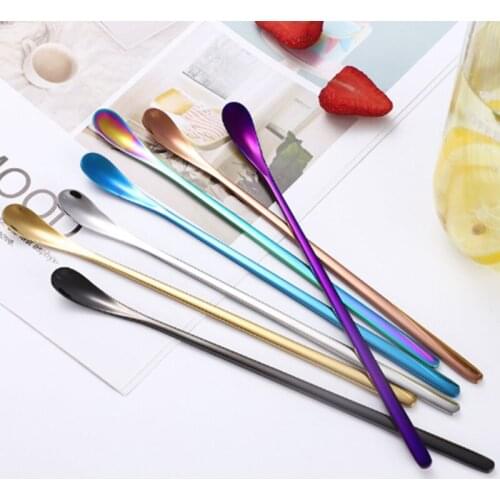 5 pack long handle 304 stainless steel serving spoon silver gold plated japanese bar spoon colorful ice scoop mixing spoon