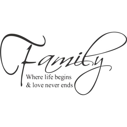 Family Where Life Begins and Love Never Ends Wall Decal Art Saying Home Decor Sticker