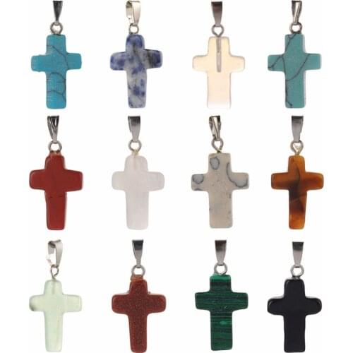 Natural Chakra Quartz Stone Cross pendulum Pendants bulk DIY Necklace making Charm Healing Reiki Beads For Women Jewelry 21mm