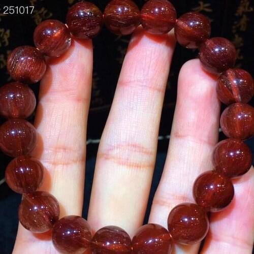 Genuine Natural Red Rutilated Quartz Crystal Bracelet 10.4mm Clear Round Beads Powerful Bracelet Gemstone Jewelry AAAAAA